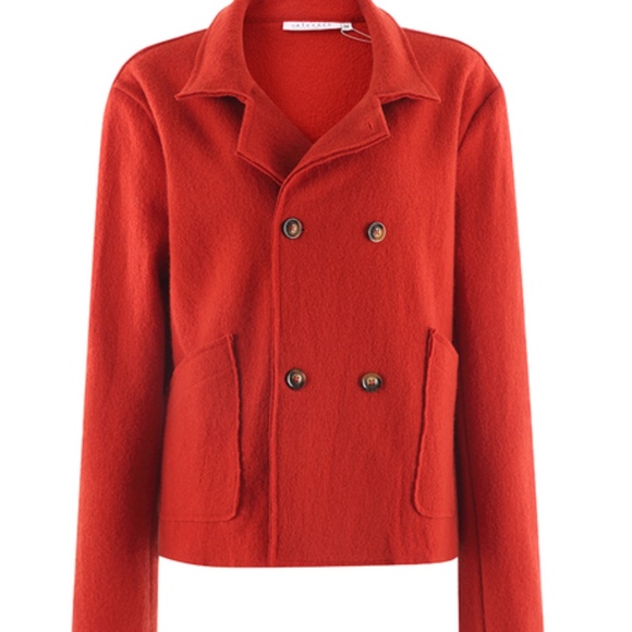 NWT The Elevere Stretch Wool Bouclé Blazer Jacket Women M Unlined Raw Edge RED - Picture 1 of 6